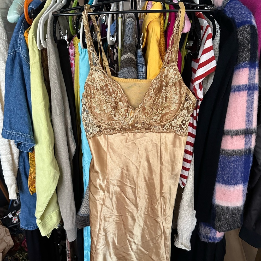vintage vs gold slip lace dress